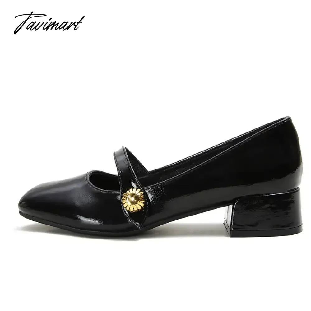 Tavimart Elegant Woman Shoes with Low Heels Mary Janes Vintage Black PU Leather Ladies Shoes Spring Autumn Lolita Pumps Shoes New In