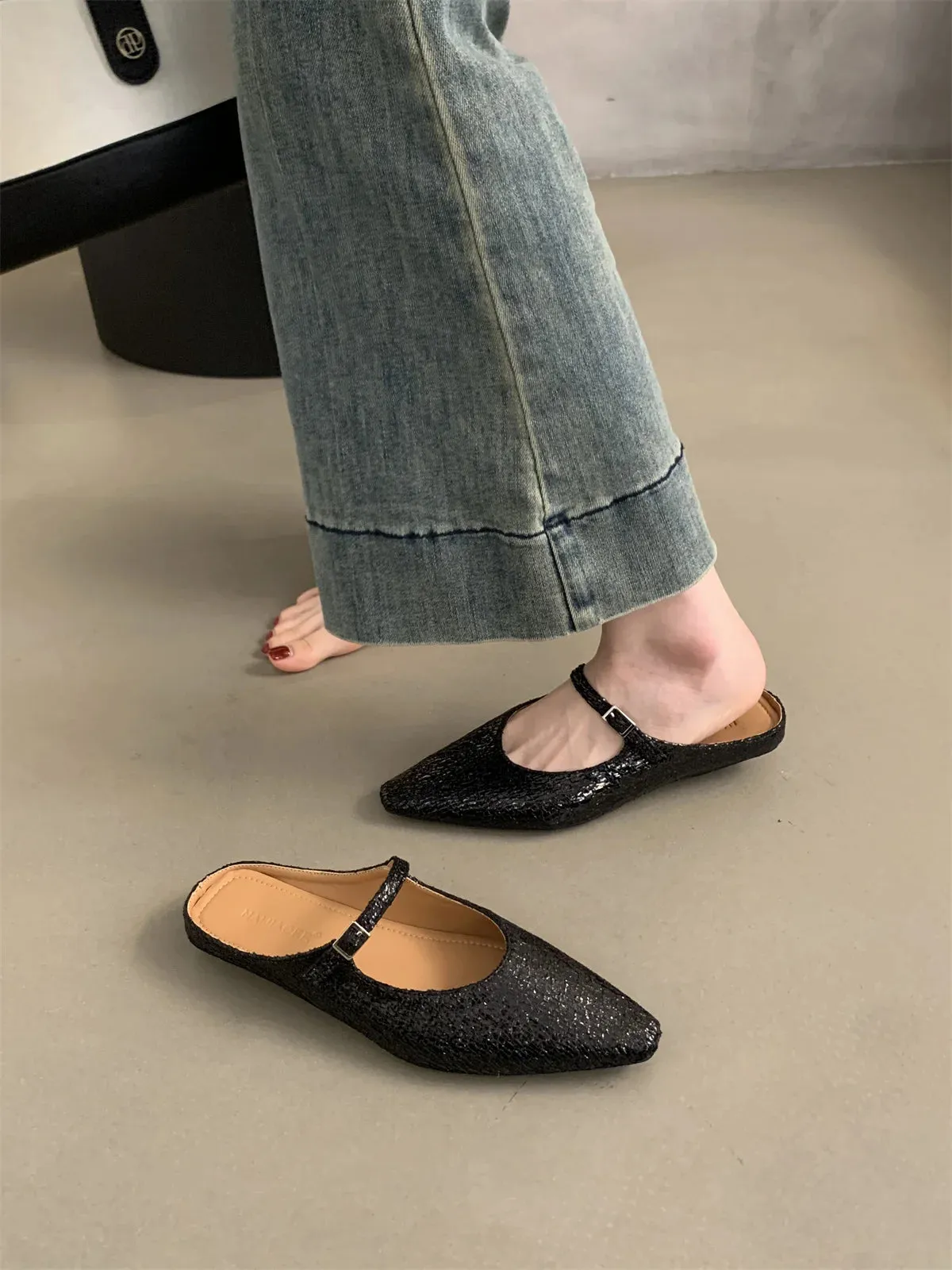 TAVIMART  -   Four Season Women Mule Slip-on Comfortable Walking Shoes Elegant Pointed Toe Slipper Street Leisure Slides Dress Flats Sandalias