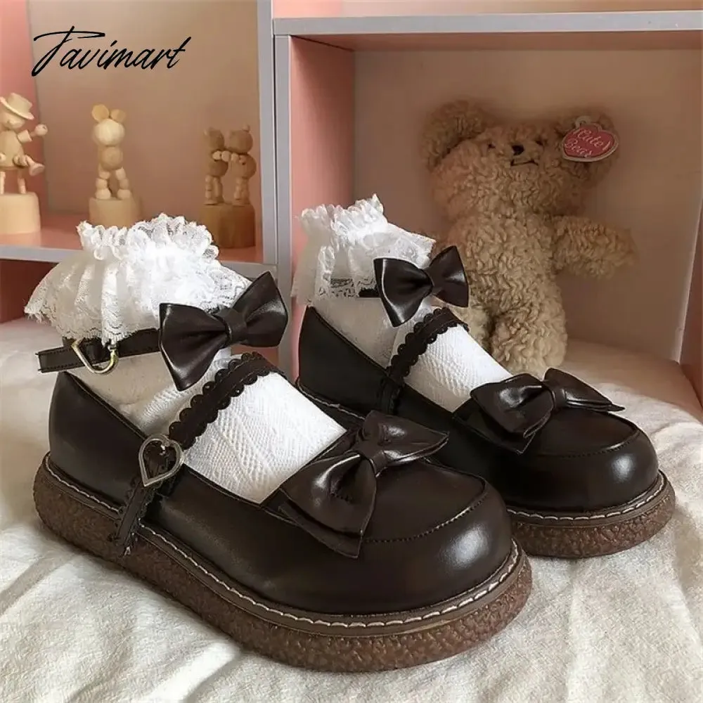 TAVIMART  -  Kawaii Japanese Pu Leather Shoes Girl Round Head Female Anime Cosplay Harajuku Cute Student Soft Girl Uniform Jk Lolita Shoes