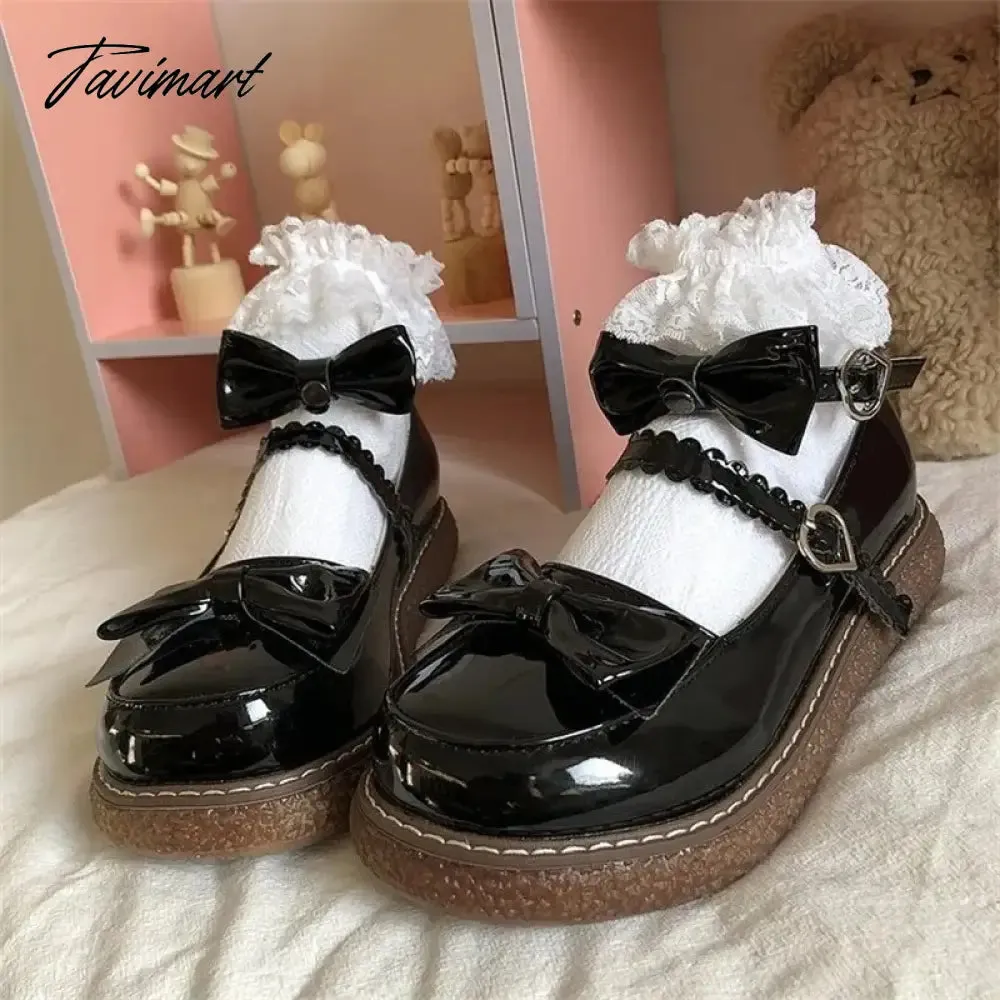 TAVIMART  -  Kawaii Japanese Pu Leather Shoes Girl Round Head Female Anime Cosplay Harajuku Cute Student Soft Girl Uniform Jk Lolita Shoes