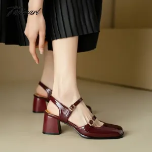 TAVIMART  -  Spring Summer New Women Sandals Square Toe Buckle Chunky Pumps Patent Leather High Heels Mary Janes Ladies Party Slingback Shoes