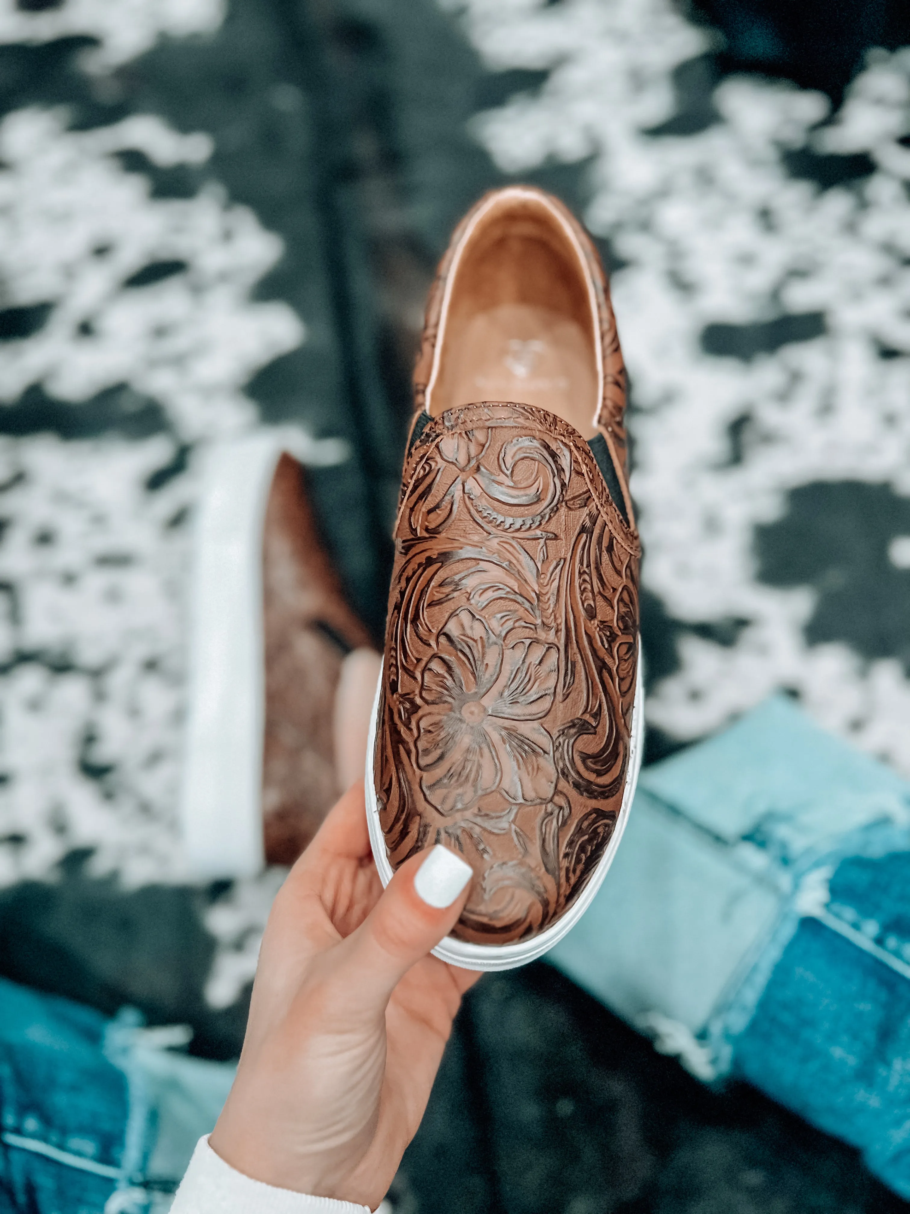 The Holly Tooled Leather Van Shoe