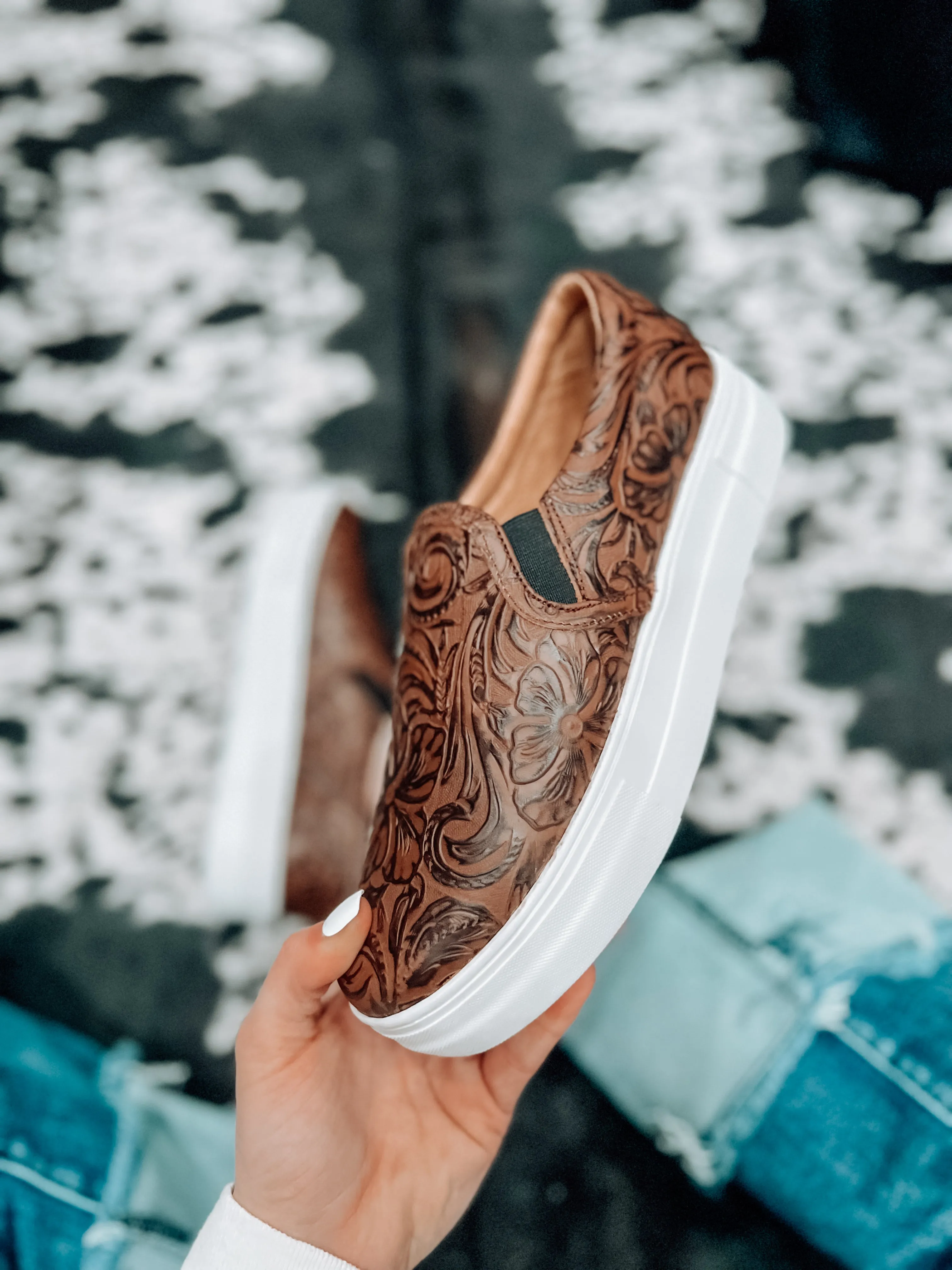 The Holly Tooled Leather Van Shoe