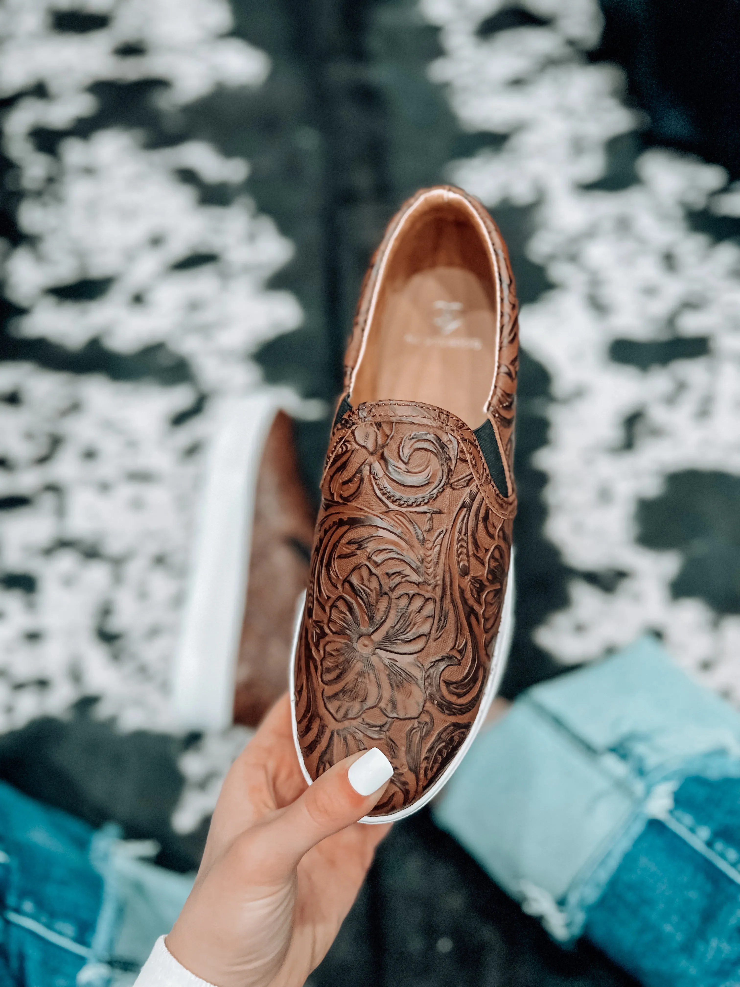 The Holly Tooled Leather Van Shoe