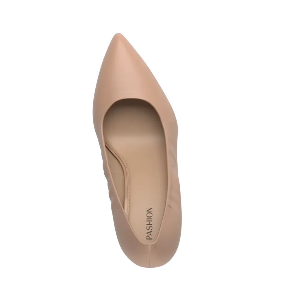 The Pump Wide Width - Latte Stretch Leather 3 Stiletto