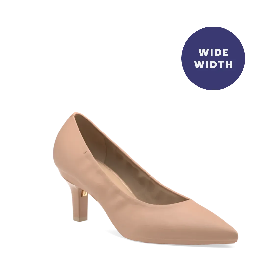 The Pump Wide Width - Latte Stretch Leather 3 Stiletto