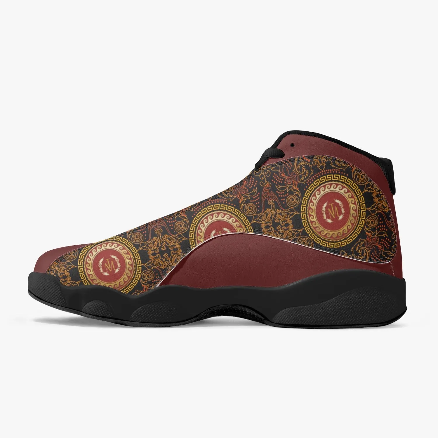 TM Greca Burgundy. Black Sole High-Top Leather Basketball Sneakers (J-Edition)