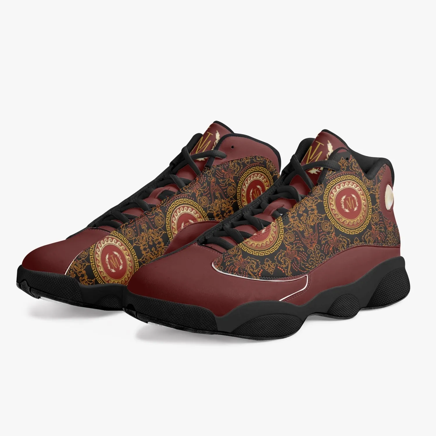 TM Greca Burgundy. Black Sole High-Top Leather Basketball Sneakers (J-Edition)