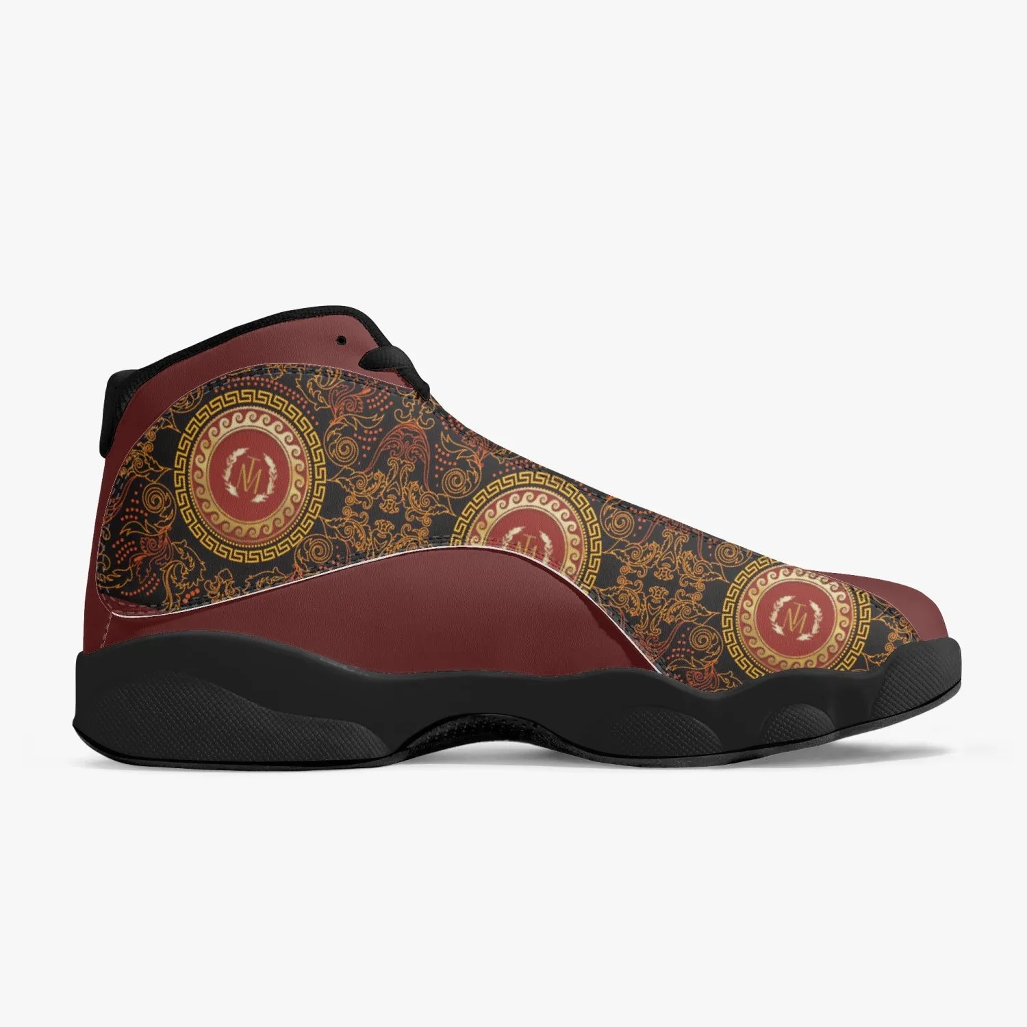 TM Greca Burgundy. Black Sole High-Top Leather Basketball Sneakers (J-Edition)