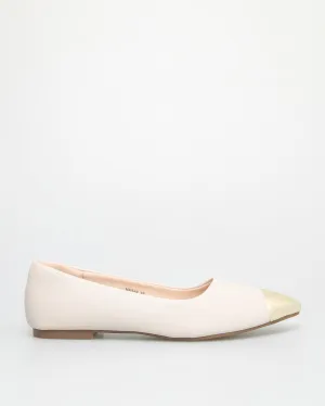 Tomaz NN348 Ladies Silver Cap Toe Flats (Cream)