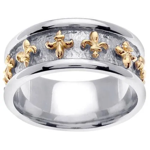 Two Tone Fleur de Lis Platinum and Gold Handmade Ring