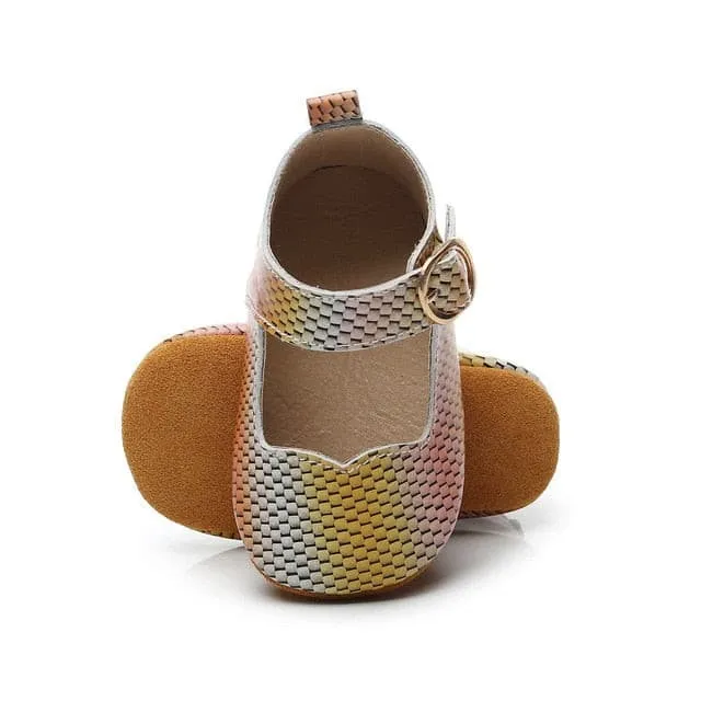 Urban Mary Janes - Genuine Leather Baby Girls Shoes - Mary Jane First Walkers , Color - Rainbow Multi Snake