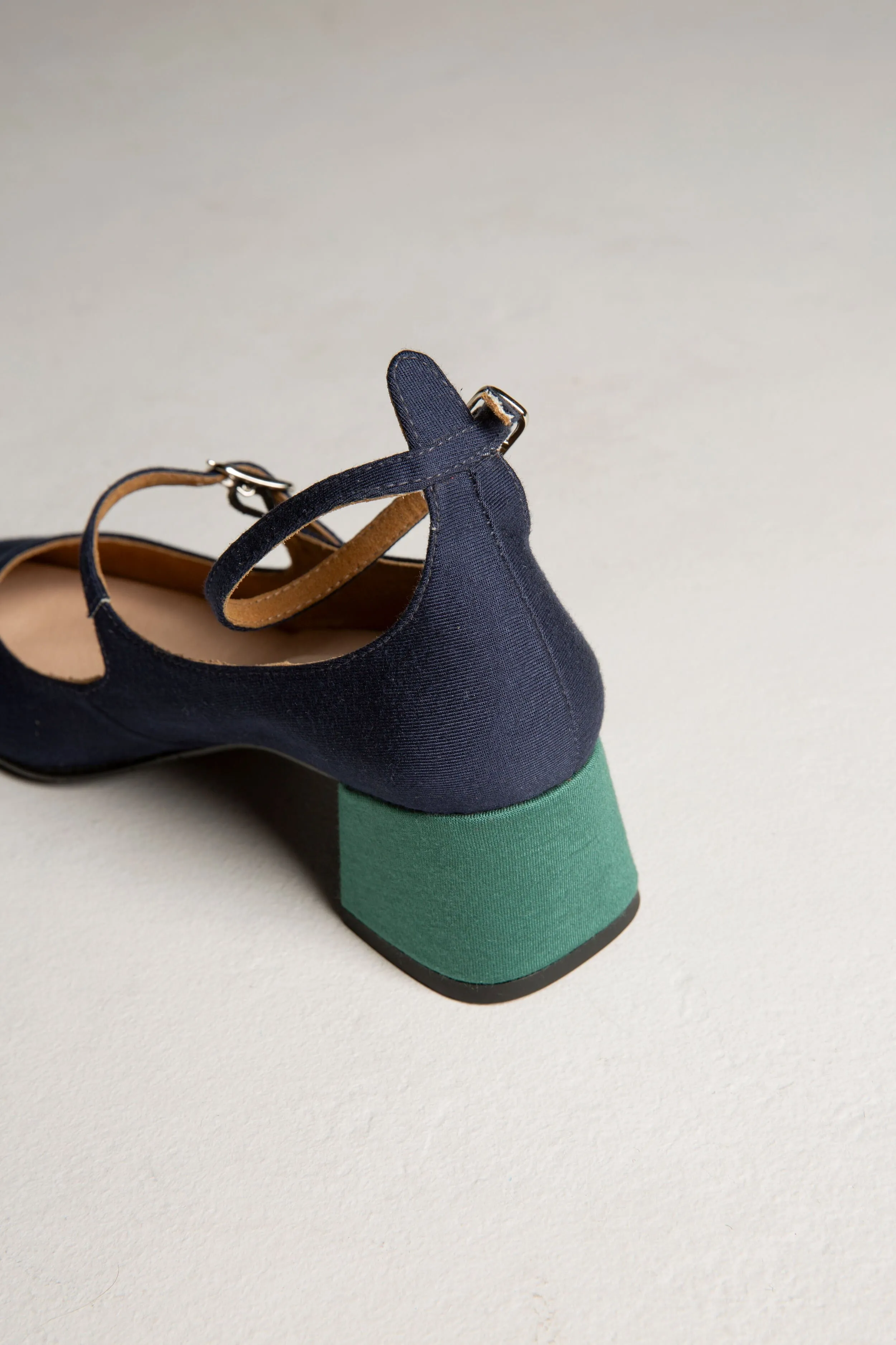 Vegan Suede Mid Heeled Pumps | Blue & Green