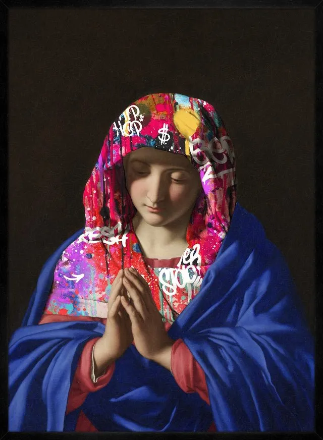 Virgin Mary Graffiti Hood Print