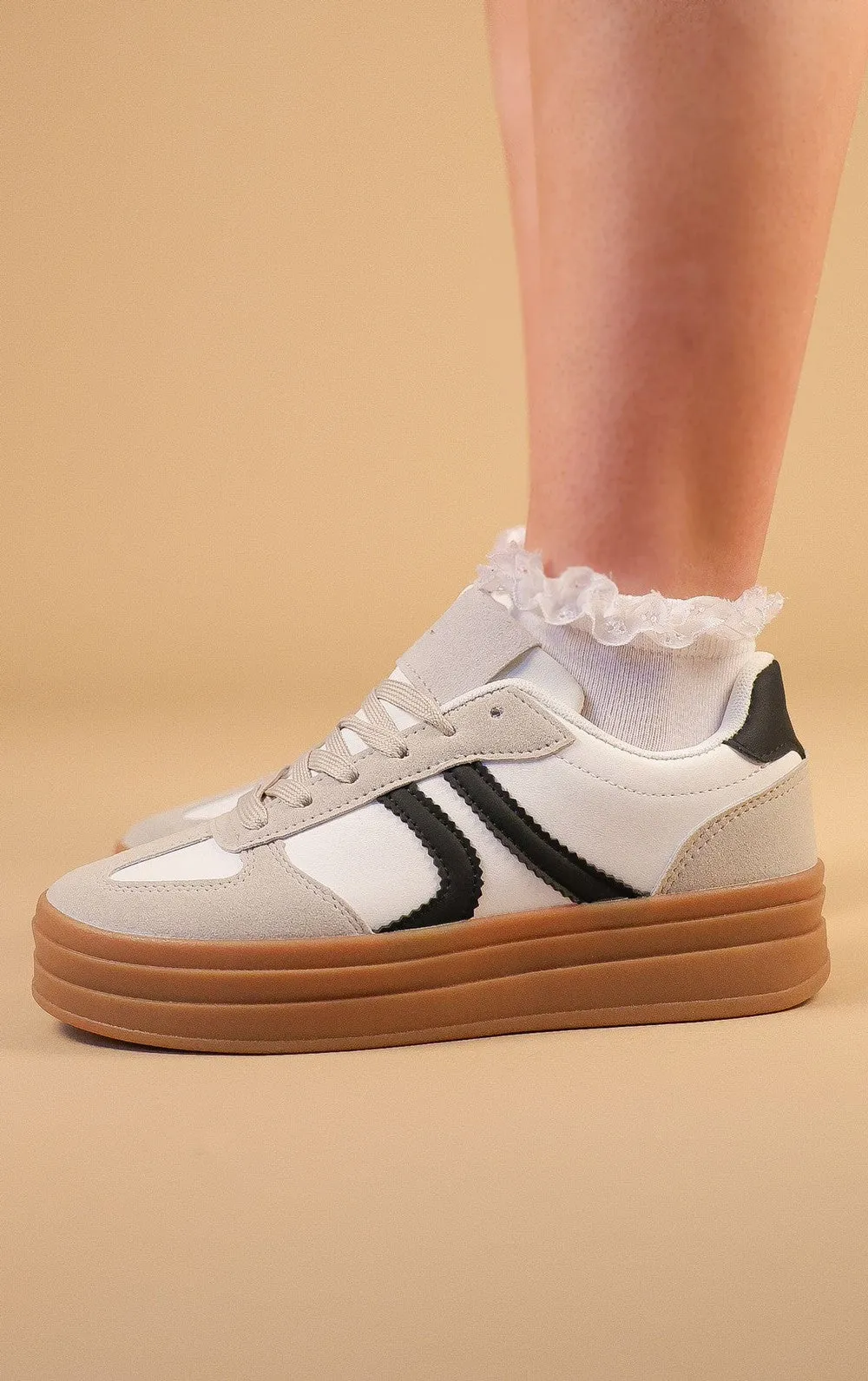 White Faux Suede Side Stripe Platform Trainers