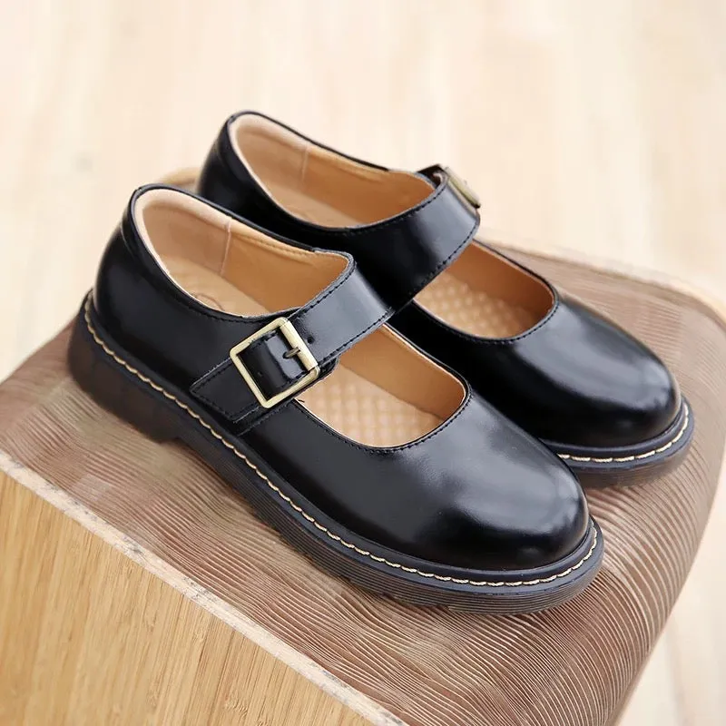 Women Vintage Buckle Leather Mary Janes Shoes - Flats