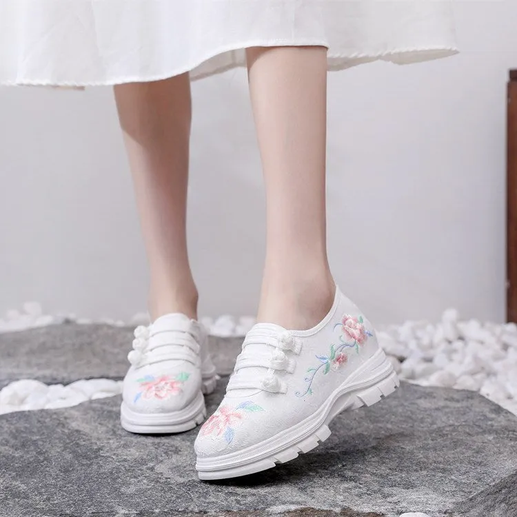 Women's Sun Ethnic Style Embroidered Height Canvas Shoes