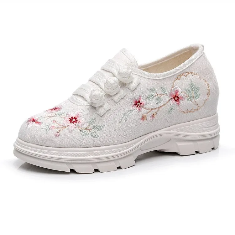 Women's Sun Ethnic Style Embroidered Height Canvas Shoes