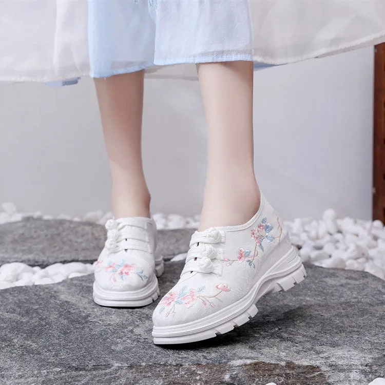 Women's Sun Ethnic Style Embroidered Height Canvas Shoes