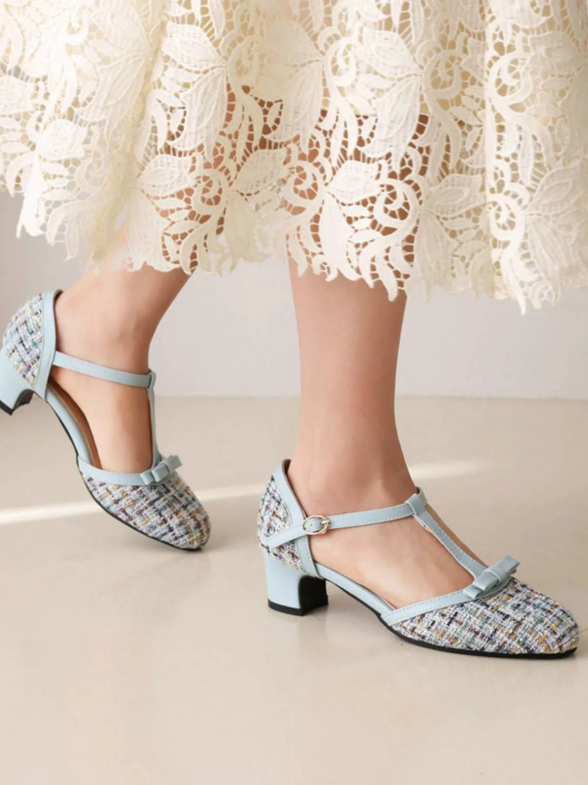 Woolen Buckle Heels Mary Jane Shoes