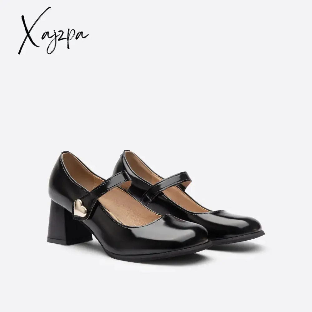 Xajzpa - Women Buckle Decor Chunky Heeled Mary Janes